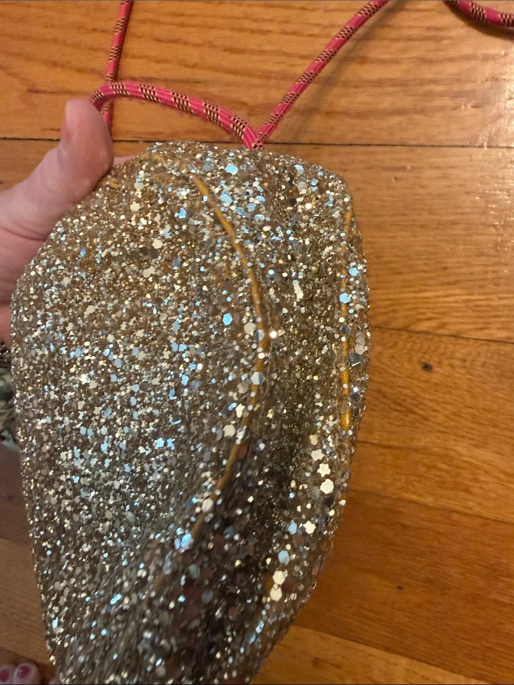 Crewcuts Glitter Emoji Crossbody Bag in Gold with Pink Strap